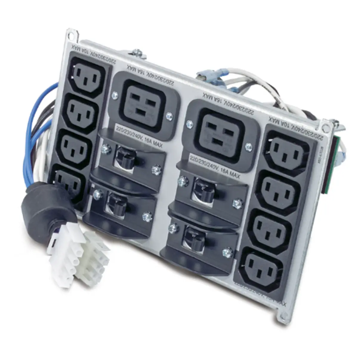 Symmetra LX Tower und RM 220-240V Rückplatte Backplate Kit schwarz Ausgangsspannung 230 V Ausgangsanschlüsse 2x IEC320 C19 8x IEC320 C18