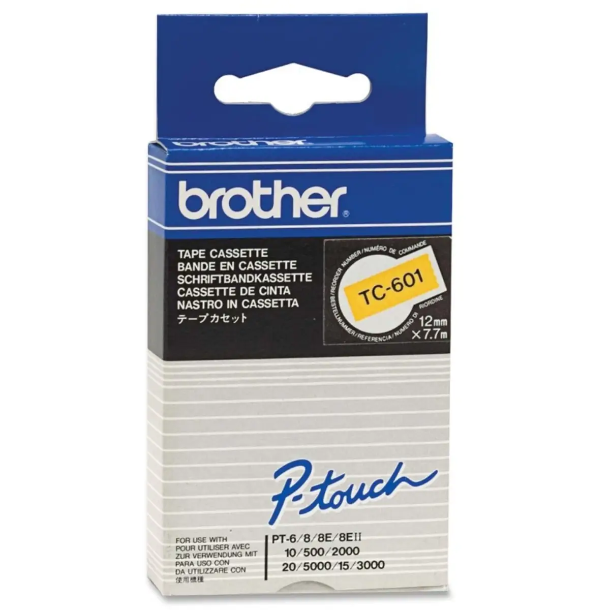 Bredher bandcassette TC601 12mm yellow/black for P-touch 8e/500 II/2000/3000/5000