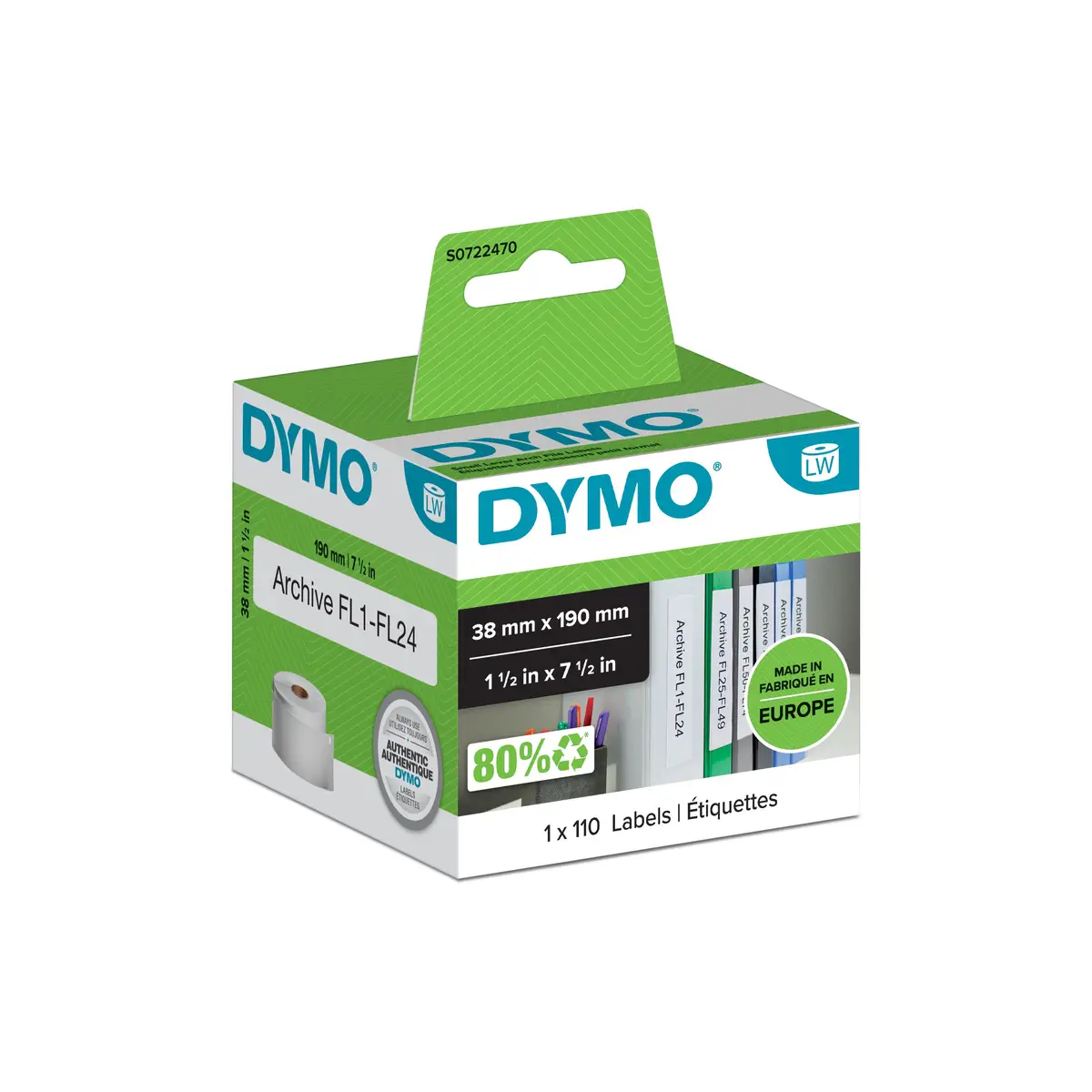 file-Label 38 x 190 mm white 110 pieces/Roll