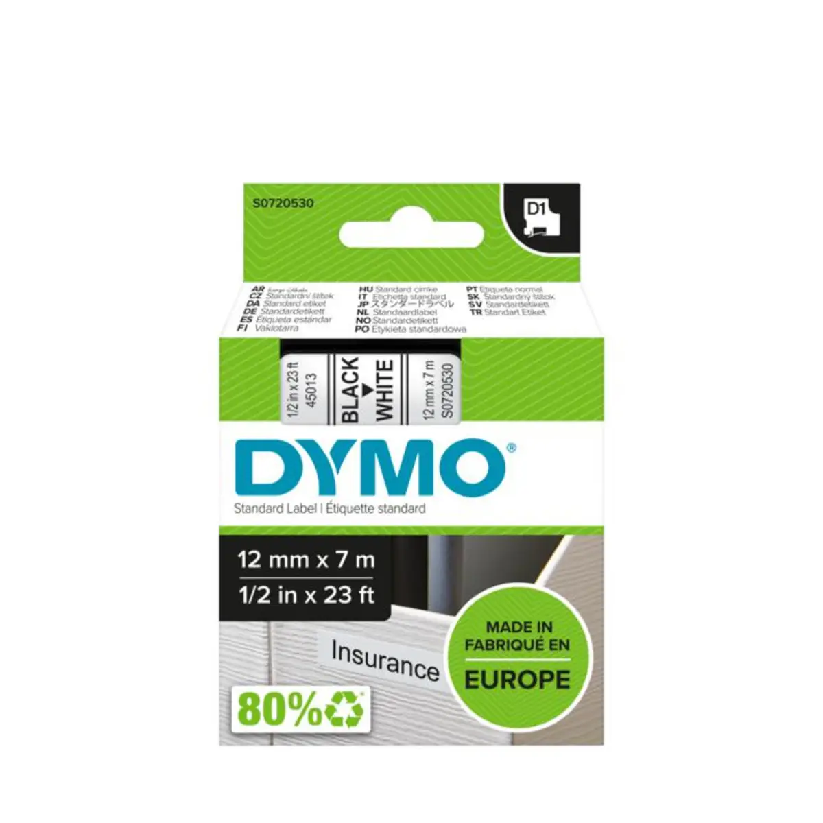 D1 band 12mmx7m black to white 45013
