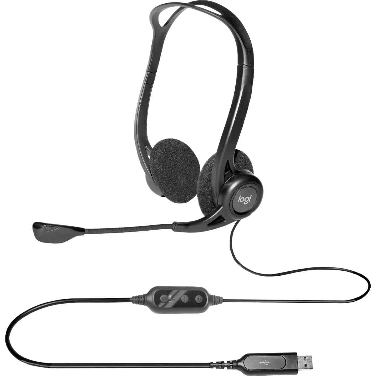 PC 960 Stereo Headset USB Mikrofon mit Rauschunterdrückung Lautstärkeregler und Stummschalter am Kabel
