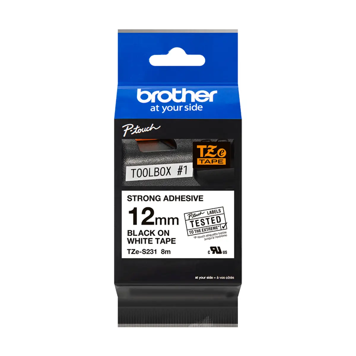 Schriftband TZES231 12mmx8m schwarz auf weiß laminiert