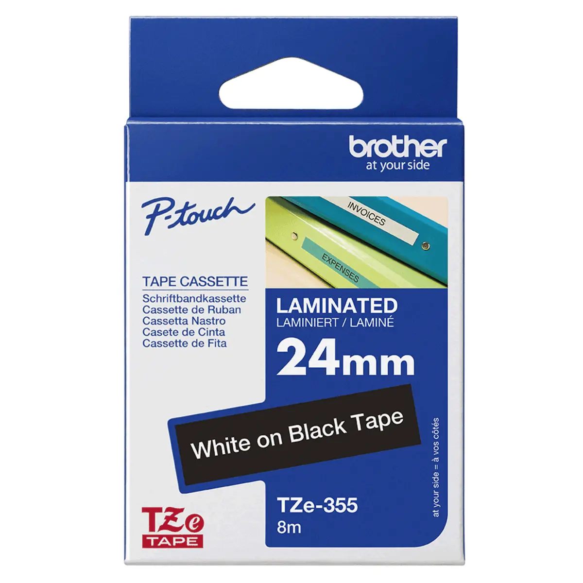 TZe 355 Farbband 24mm weiß auf schwarz