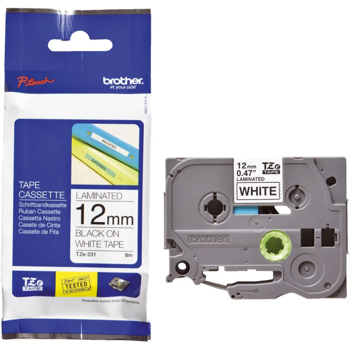 Bredher band TZ-E231 12mmx8m black to white for P-Touch 2420PC/9200DX