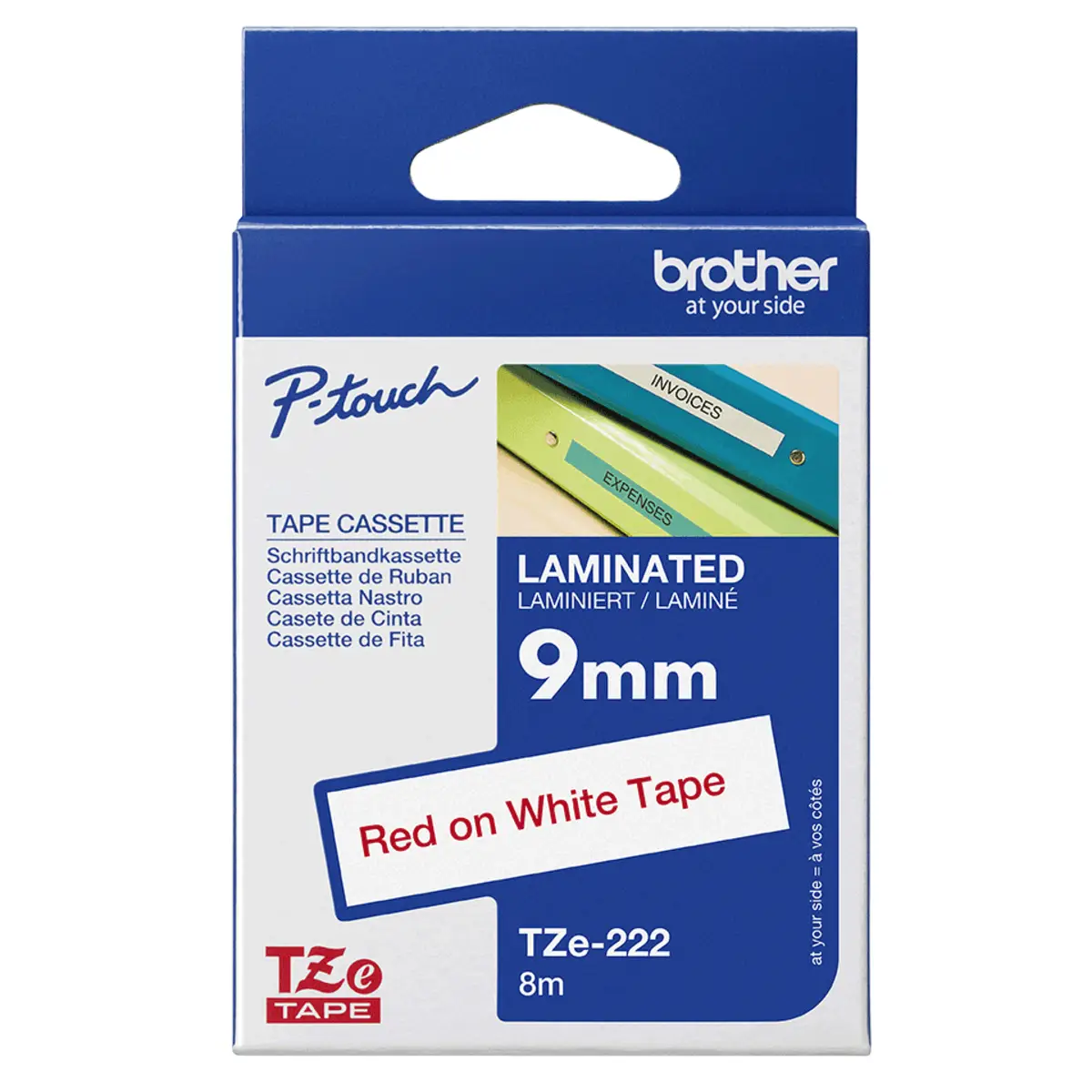 Bredher band TZE-222 9mmx8m white red for P-touch 1000 T1000,1010, 1200P, 1230PC, 1260VP, 18R, 1830VP, 1850, 2100V