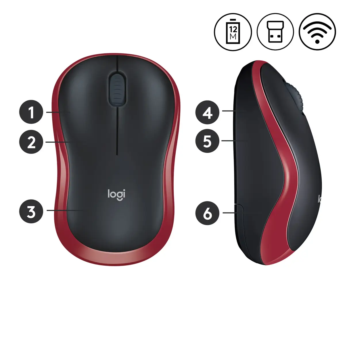 M185 anthracite Notebook-Mouse USB red 3Keys+Scroll