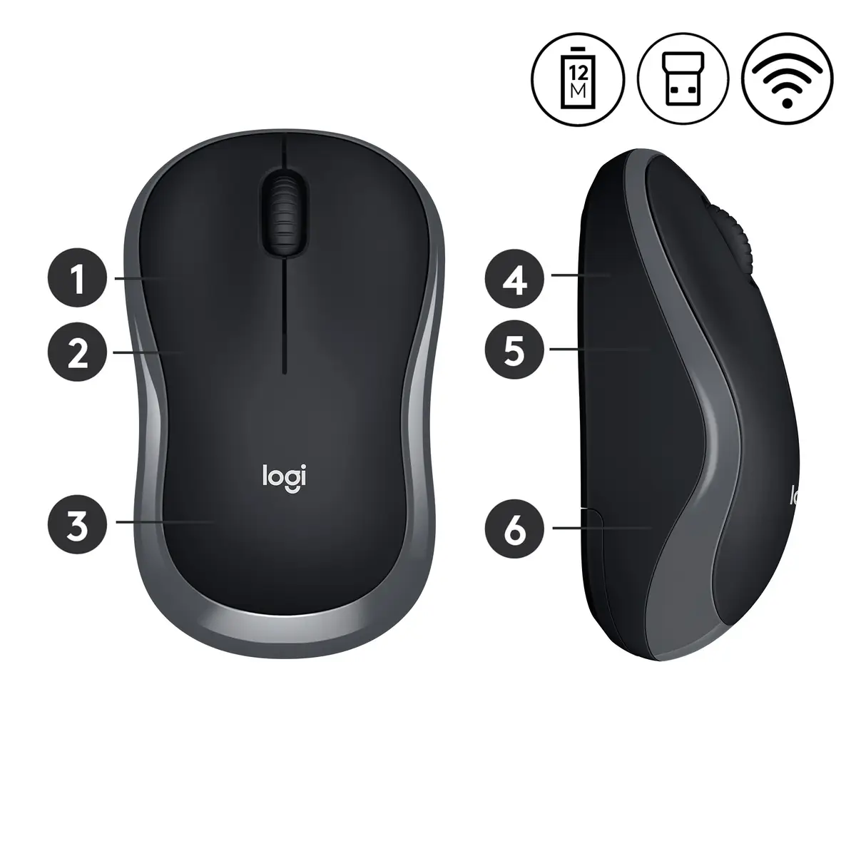 M185 Wireless Notebook-Mouse USB grau 3Tasten+Scroll inkl. USB-Empfänger