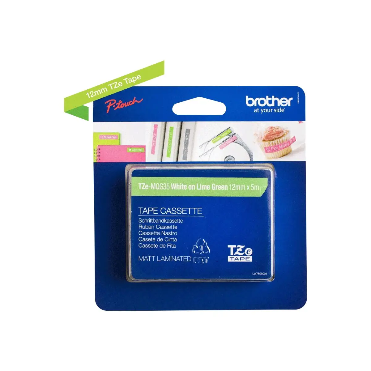 Bredher TZe-MQG35 bandcassette white to green (mat) for P-Touch GL-H105, PT-1080, 1090, 18, 2430, D200, PT-GL-200