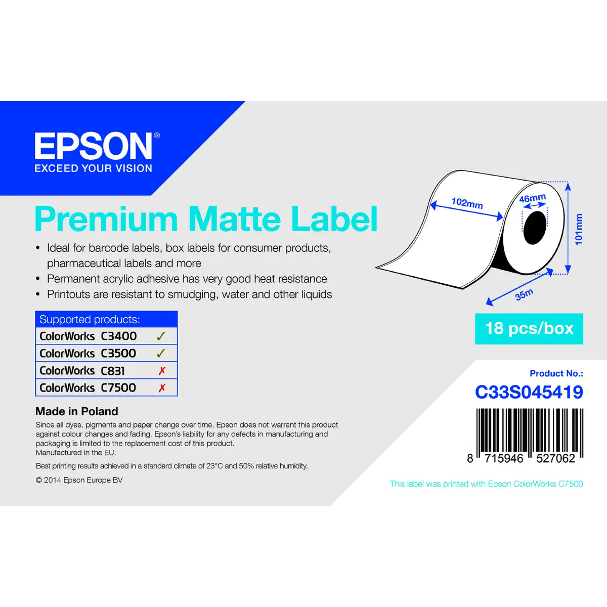 Thermotransfer Etiketten 102mmx35m für TM-C3400