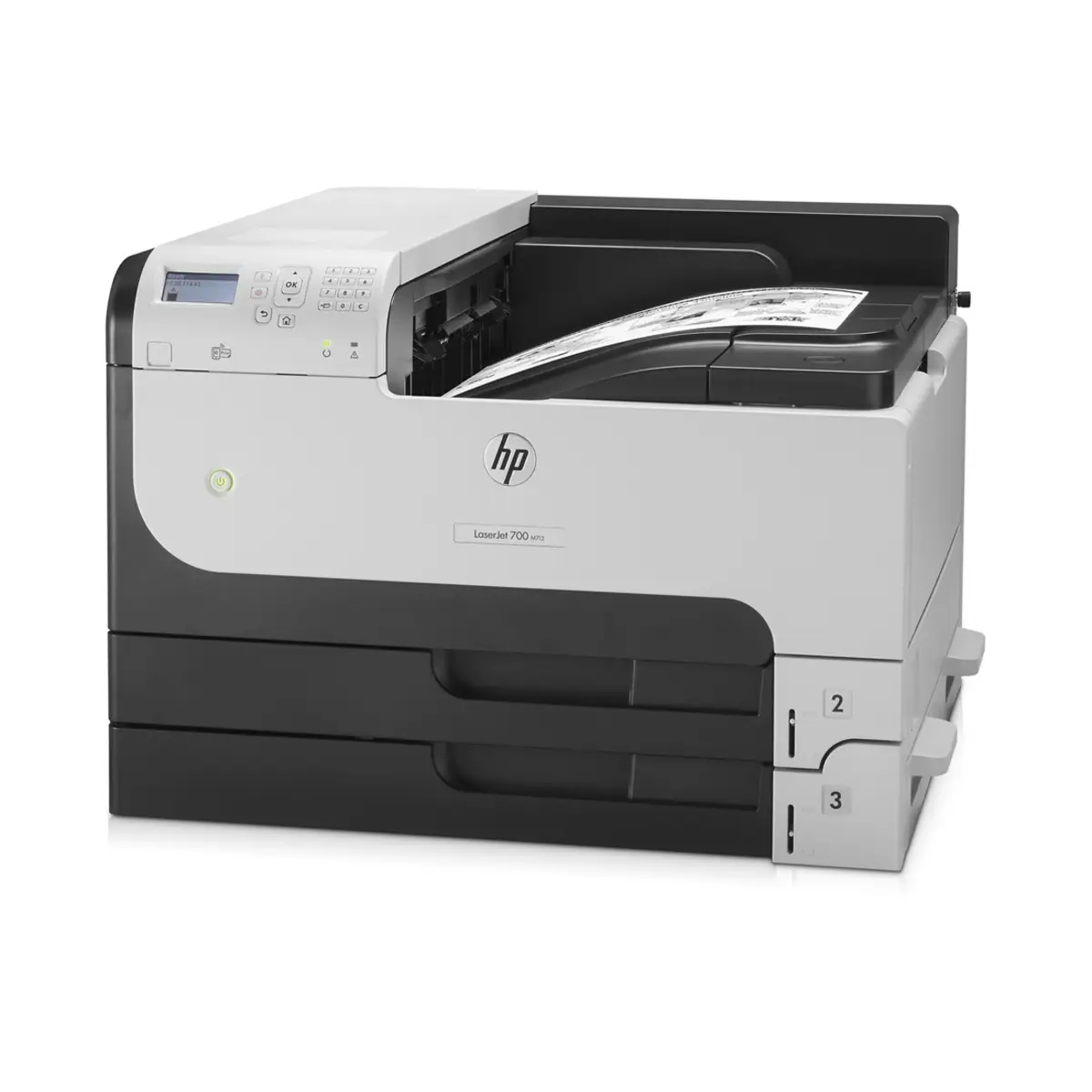 Laserjet Enterprise 700 M712dn, A3, Laser printer, 41ppm b/w, 1200dpi, USB/Gigabit Ethernet, Duplex, 800MHz Processor, 512MB RAM, 600 Sheet paper feeder, Windows XP/2003 Server/2008 Server/Vista/7/8, Mac OS