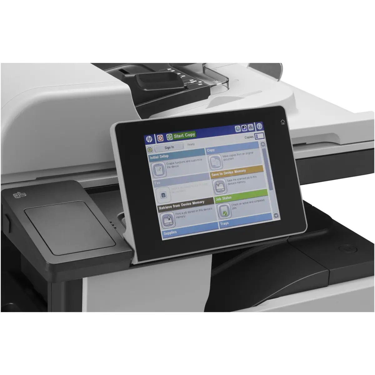 LaserJet Enterprise 700 MFP M725f, A4, All-in-One, Printer/Copier/Scanner/Fax, Laser printer, Duplex, print: 1200x1200dpi, copy: 600x600dp, 25-400%, scan: 600dpi, fax: 33,6Kbps, 1x500 Sheet paper feeder, USB