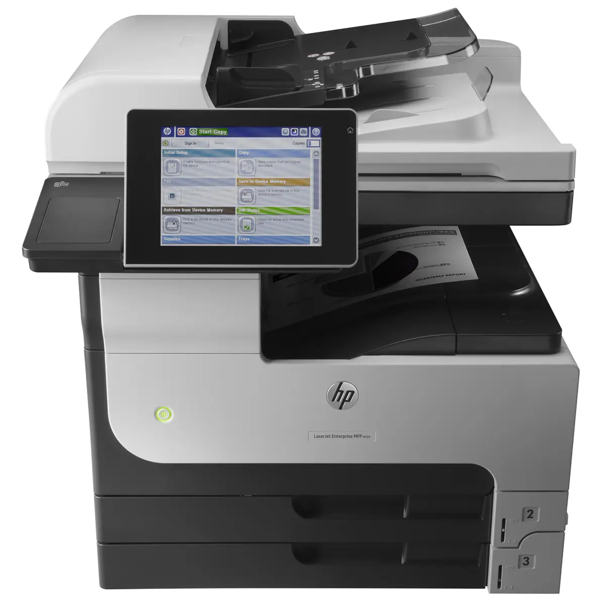 LaserJet Enterprise 700 MFP M725dn, A4, All-in-One, Printer/Copier/Scanner, Laser printer, Duplex, print: 1200x1200dpi, copy: 600x600dp, 25-400%, scan: 600dpi 350 Sheet paper feeder, USB2.0/Gigabit Ethernet,
