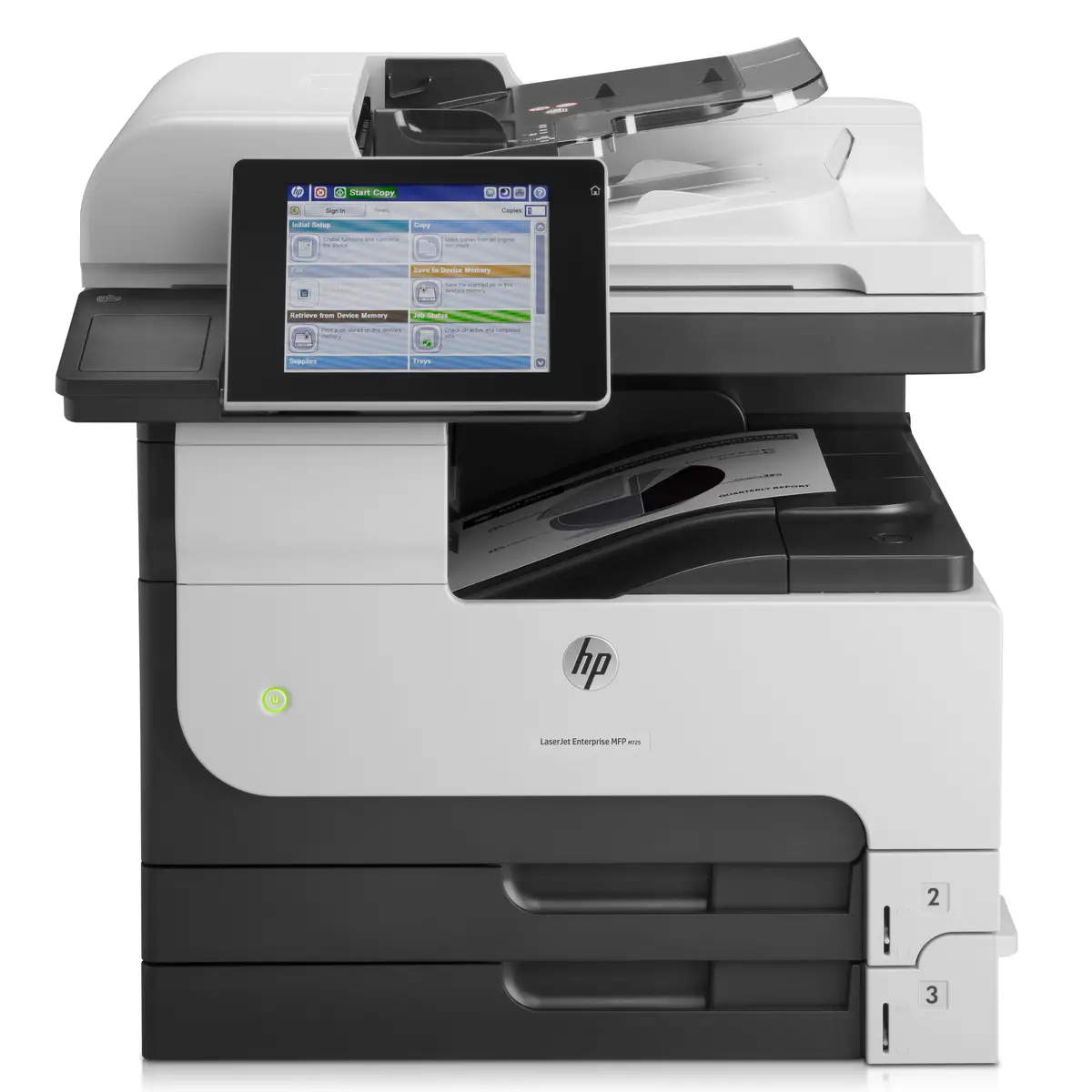 LaserJet Enterprise 700 MFP M725dn, A4, All-in-One, Printer/Copier/Scanner, Laser printer, Duplex, print: 1200x1200dpi, copy: 600x600dp, 25-400%, scan: 600dpi 350 Sheet paper feeder, USB2.0/Gigabit Ethernet,