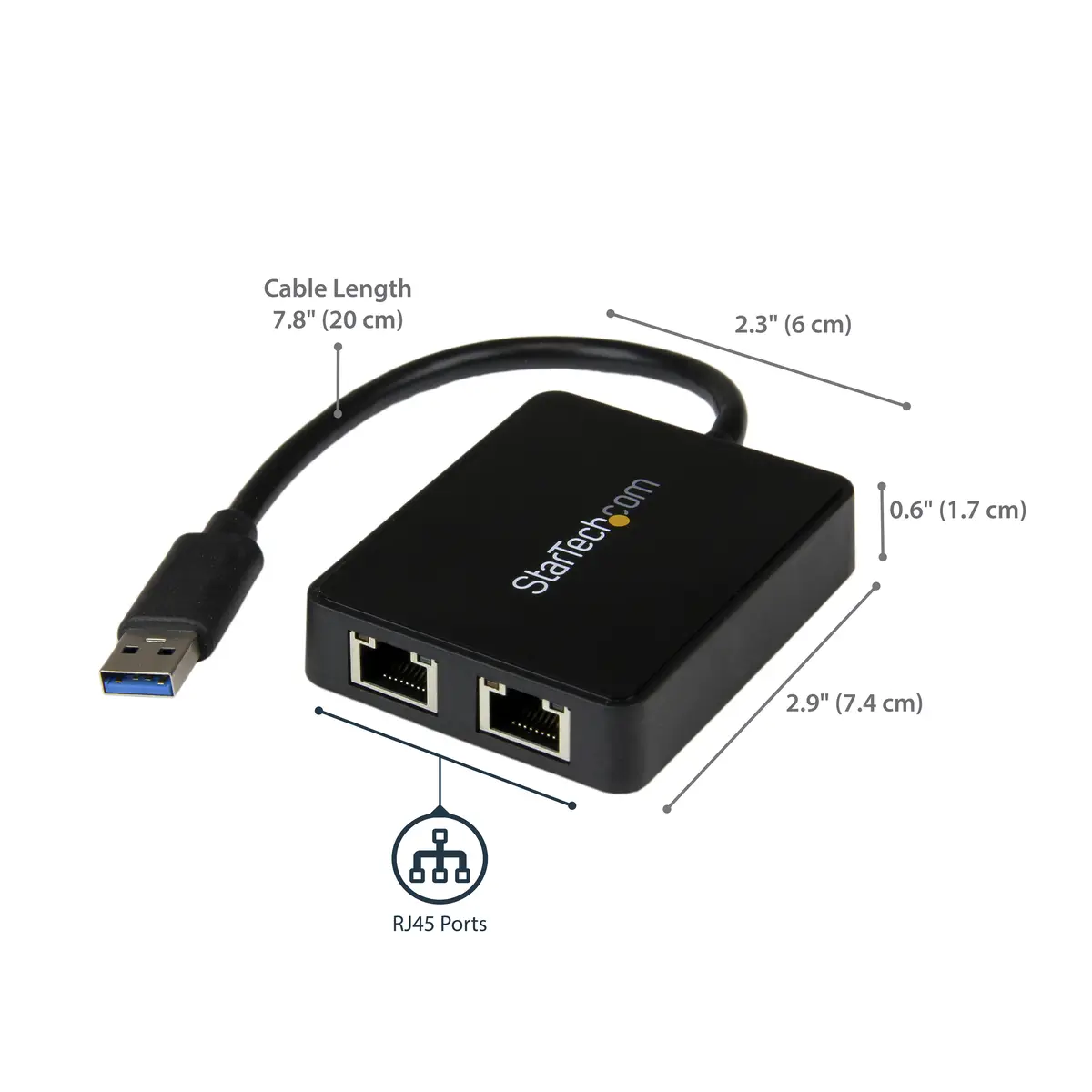StarTech USB 3.0 to Dual Port Gigabit Ethernet LAN adaptor black