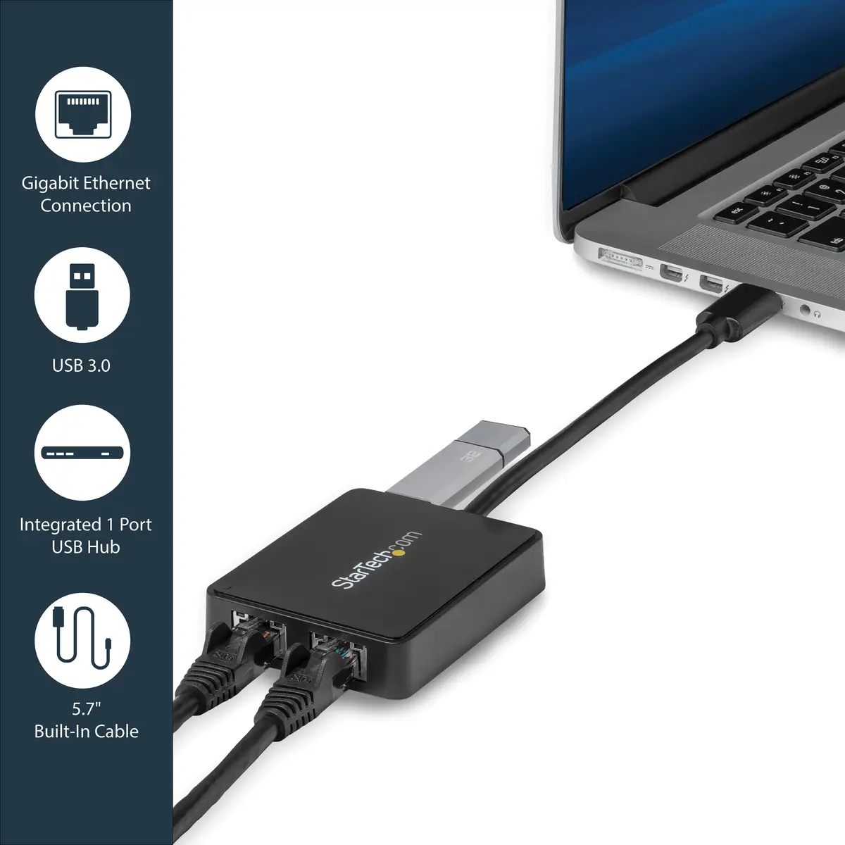 StarTech USB 3.0 to Dual Port Gigabit Ethernet LAN adaptor black