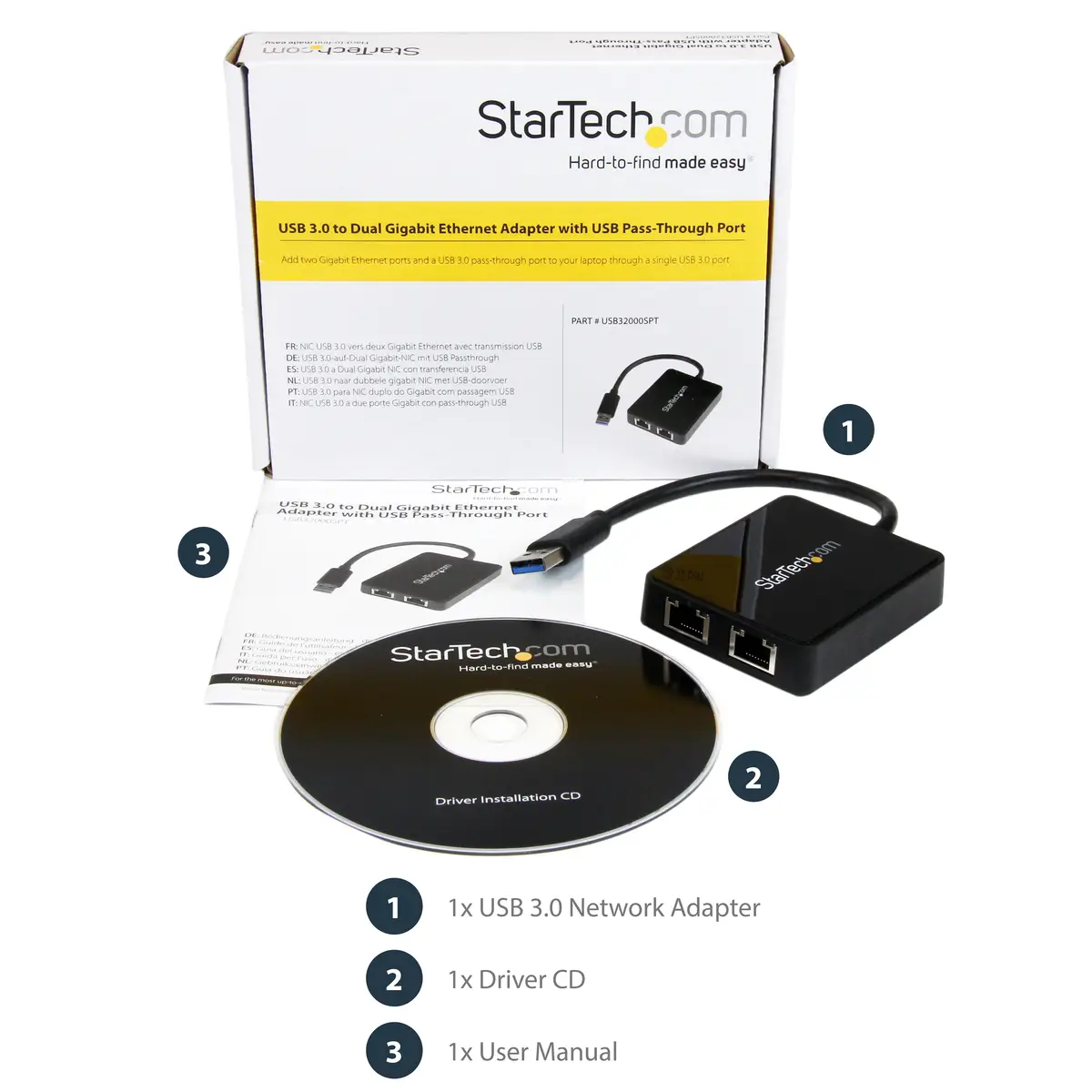 StarTech USB 3.0 to Dual Port Gigabit Ethernet LAN adaptor black