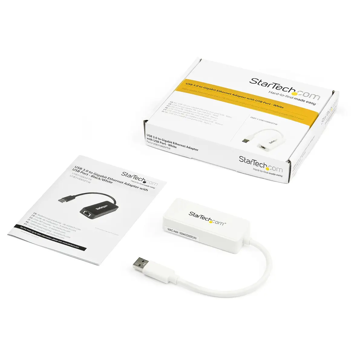 USB 3.0 Gigabit Ethernet LAN Adapter mit USB Port weiß
