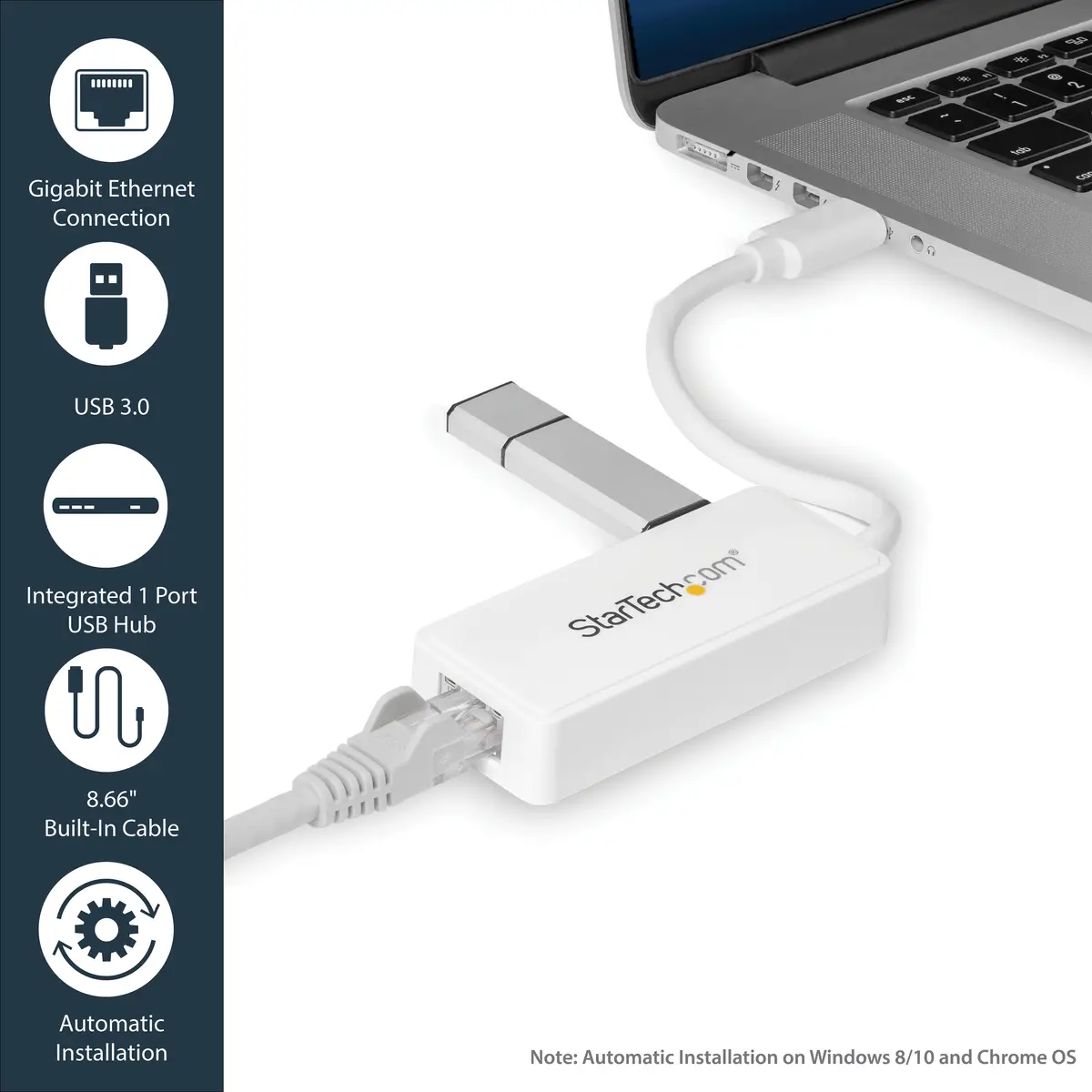 StarTech USB 3.0 Gigabit Ethernet LAN adaptor with USB Port white