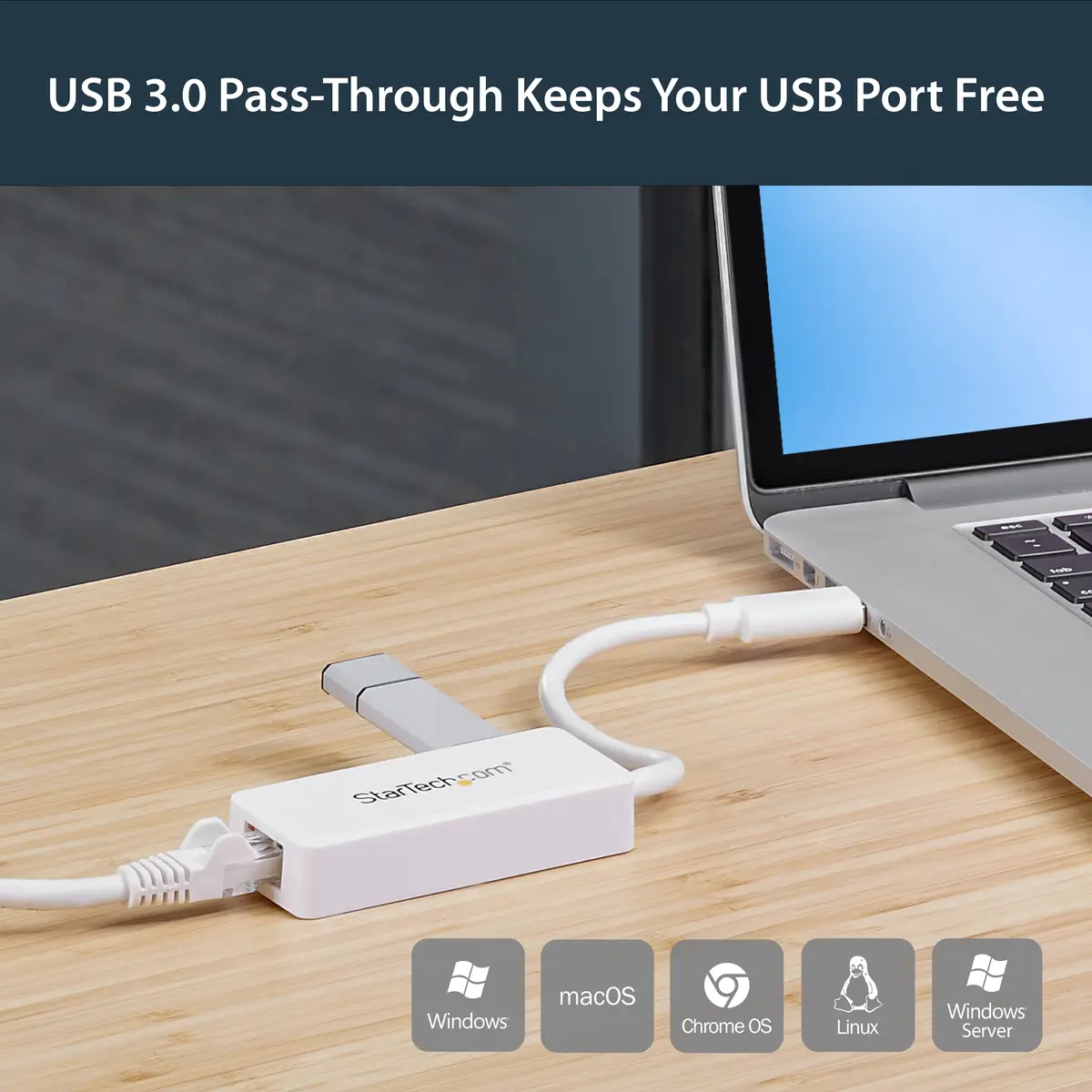 USB 3.0 Gigabit Ethernet LAN Adapter mit USB Port weiß