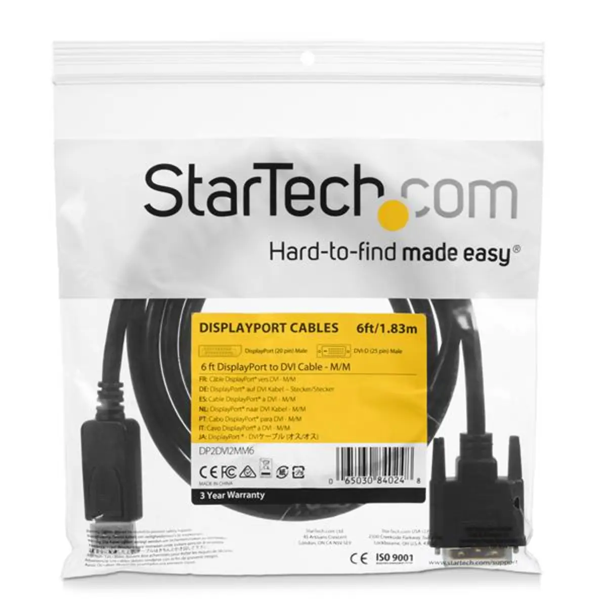 DisplayPort/DVI Adapterkabel Stecker/Stecker Schwarz 1,8 m