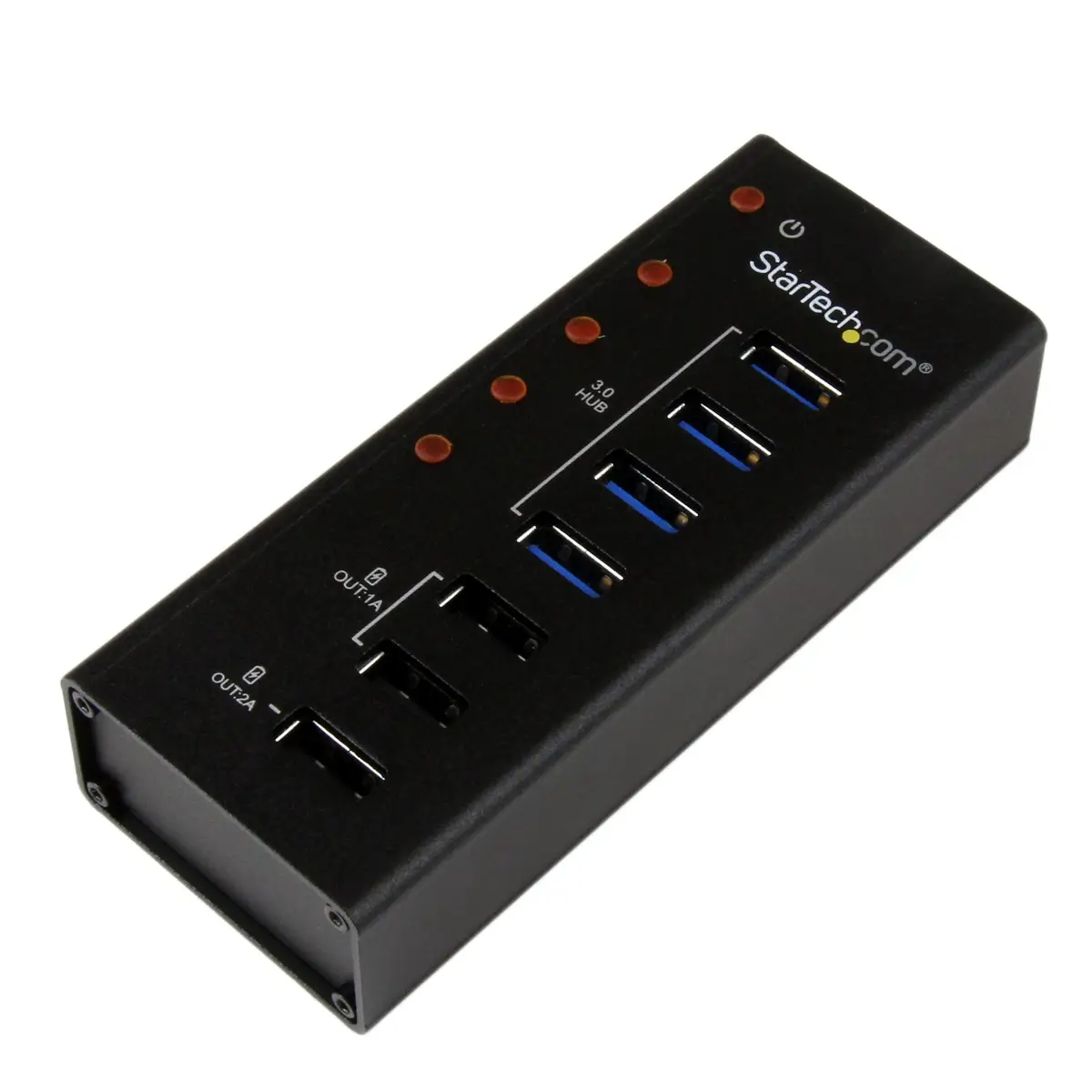 4-Port USB 3.0 Hub plus 3 Ladeanschlüsse schwarz