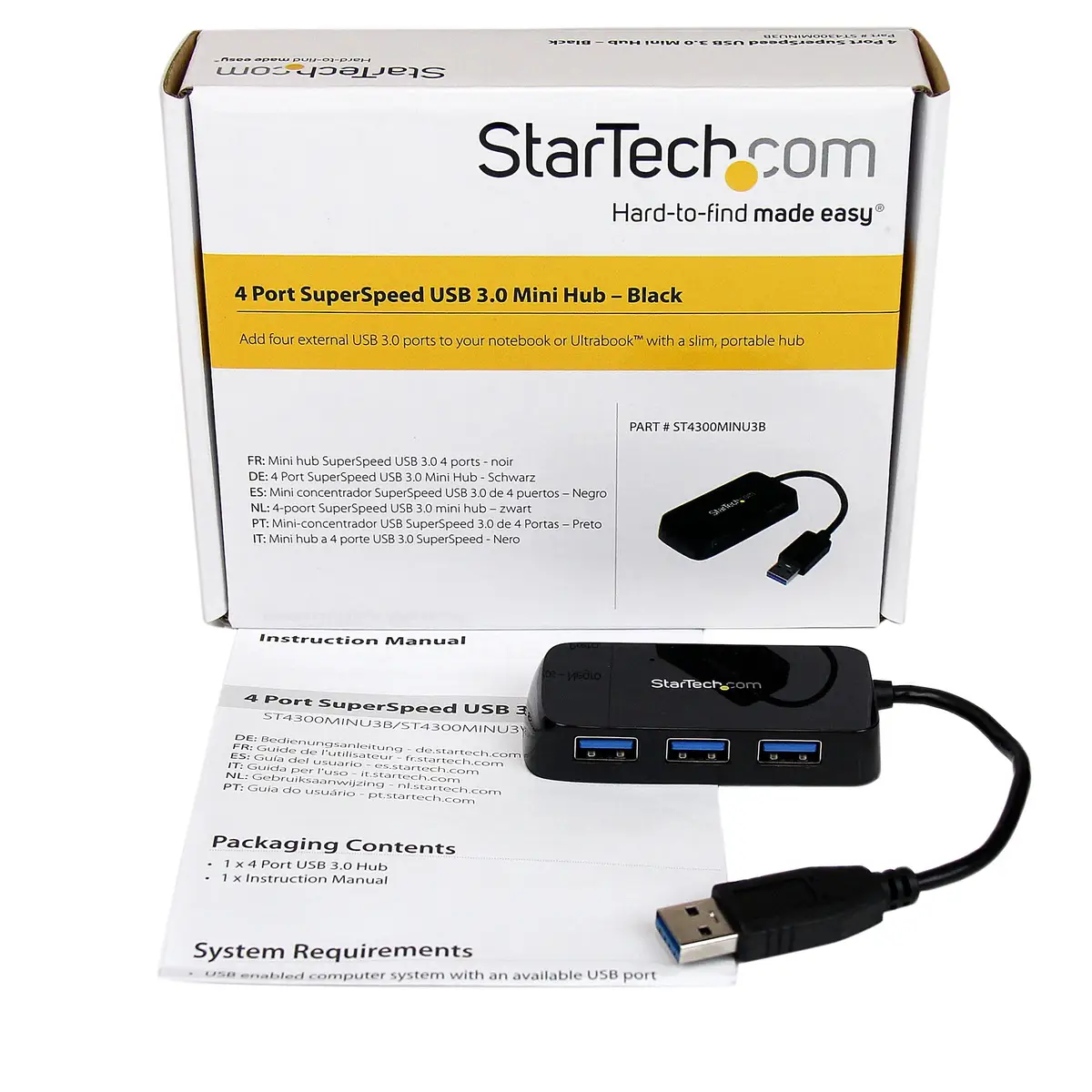 SuperSpeed Mini USB 3.0 Hub 4 Port Schwarz