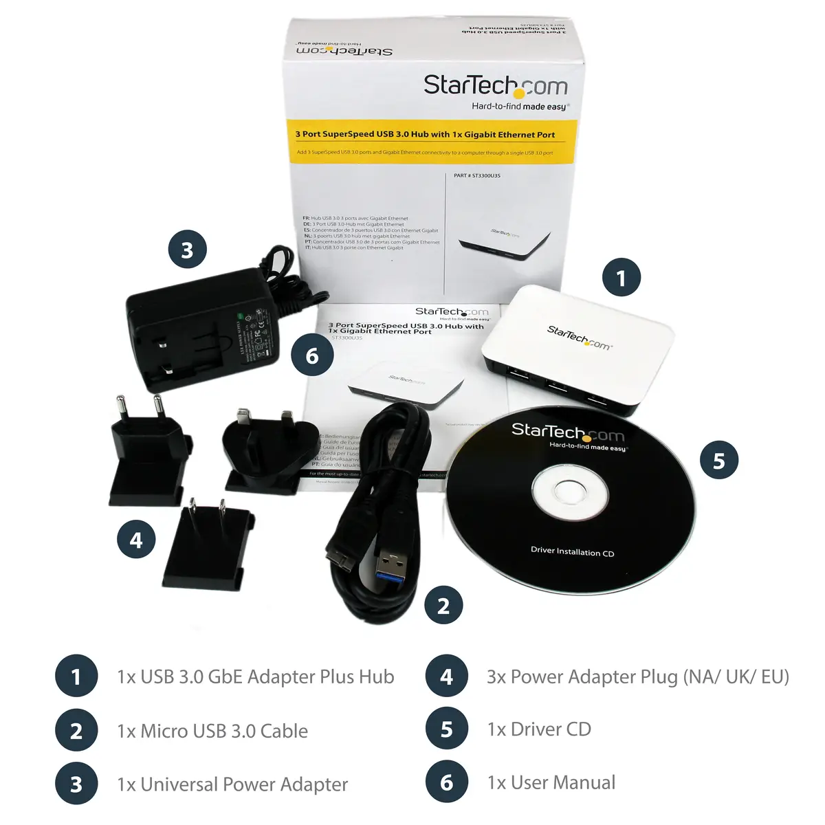 StarTech 3 Port USB 3.0 Hub with Gigabit Ethernet