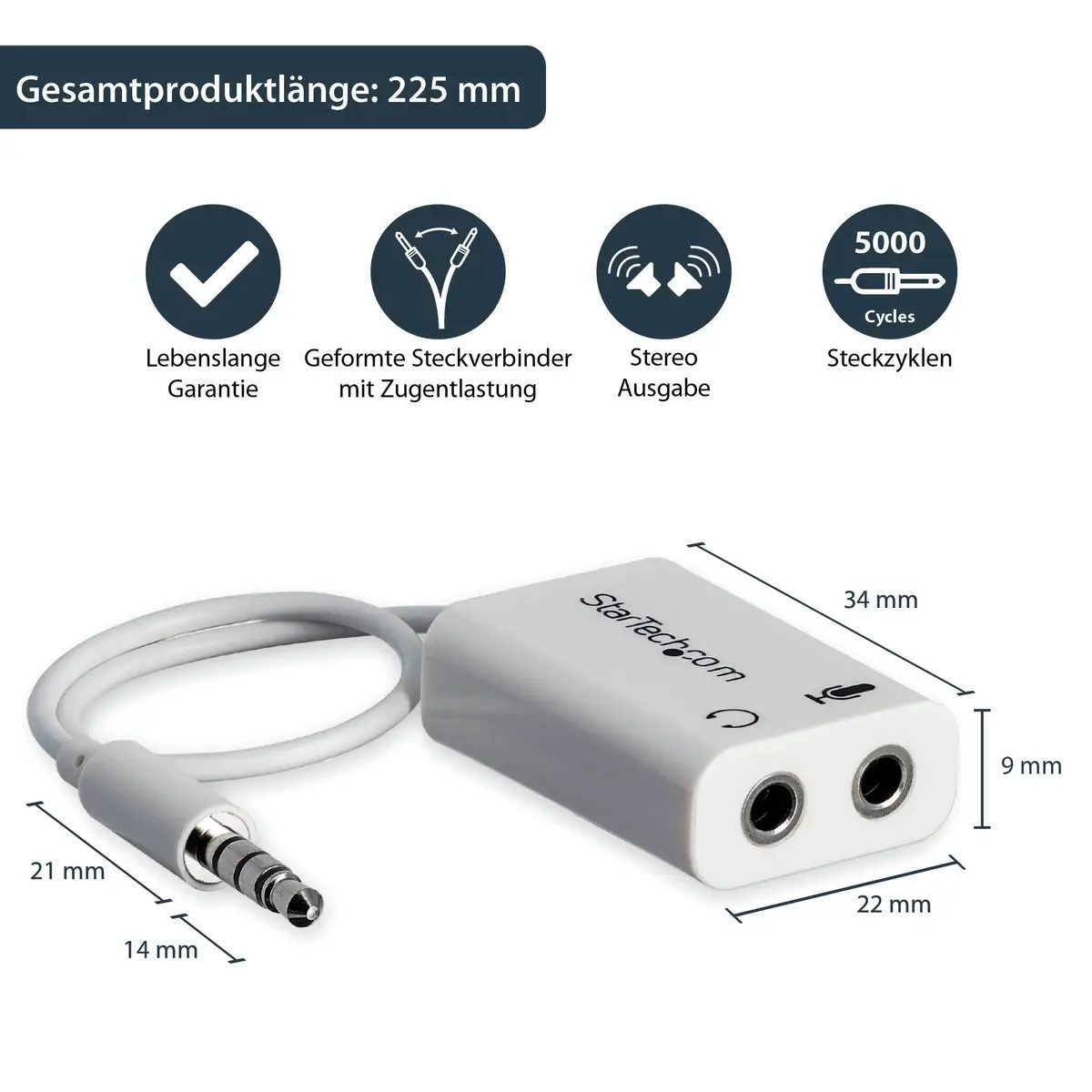 StarTech 4 Position to 2x 3-Pin 3,5mm Headset Y-Splitter adaptor white 15,3cm