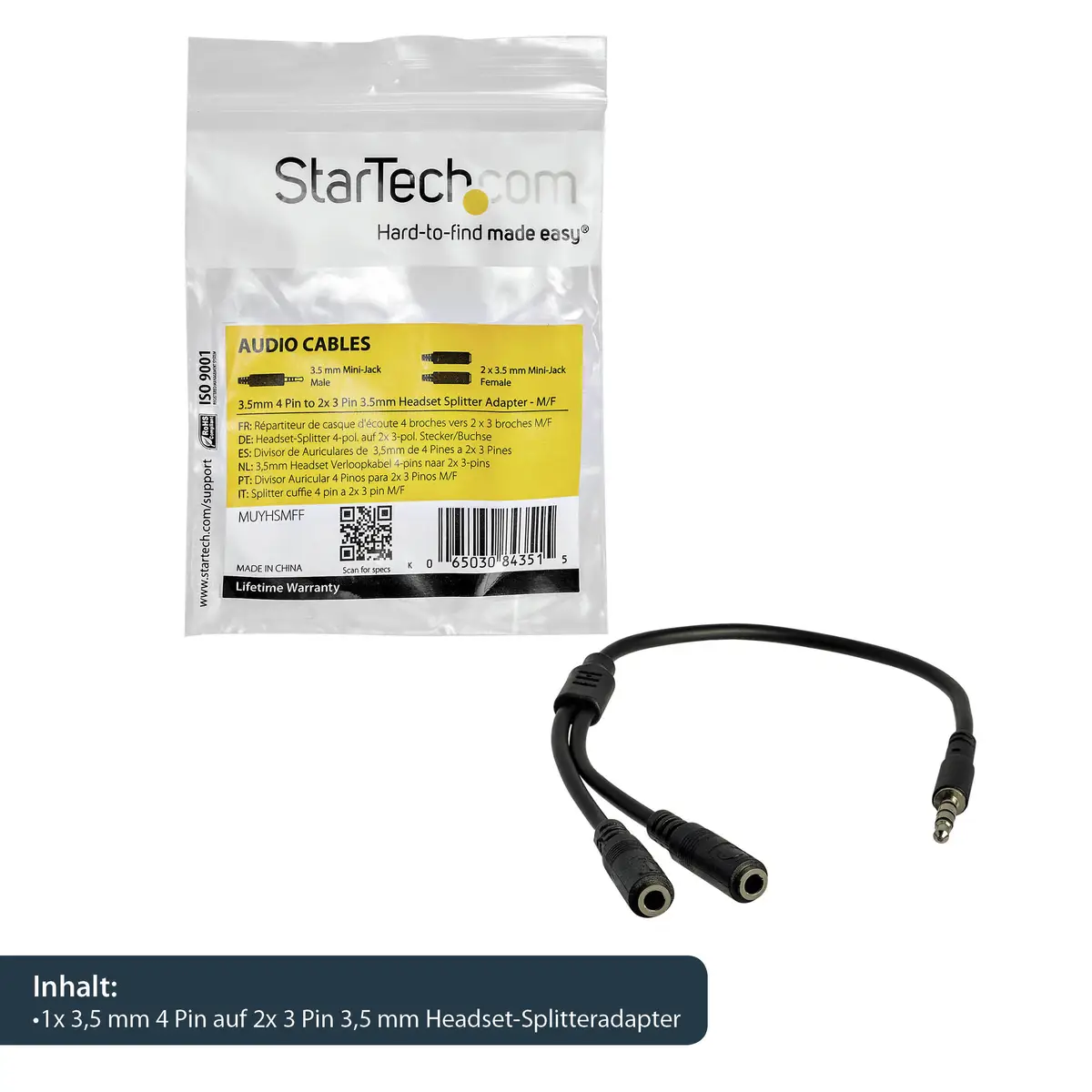 3,5 mm Klinke Audio Y-Kabel Stecker/Buchse Schwarz