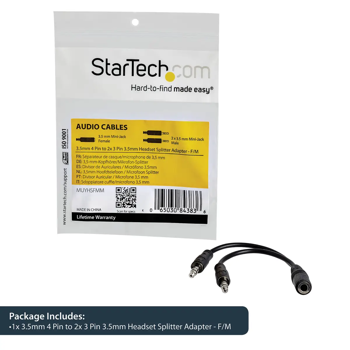 StarTech 3,5 mm 3 Pin Headset Splitter
