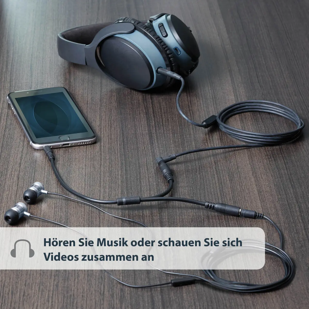 3.5mm Klinke Y-Splitter Kabel Stecker/Buchse schwarz 0,2m