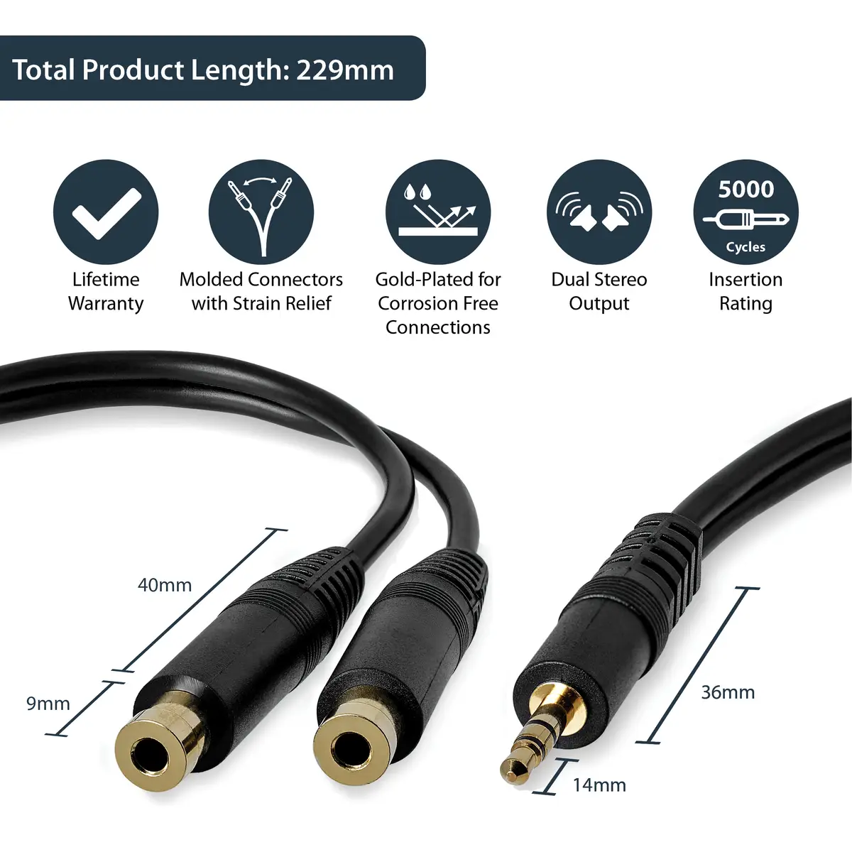 Stereo Splitter Kabel 3,5mm/2x3,5mm Stecker/2xStecker Schwarz 0,15m
