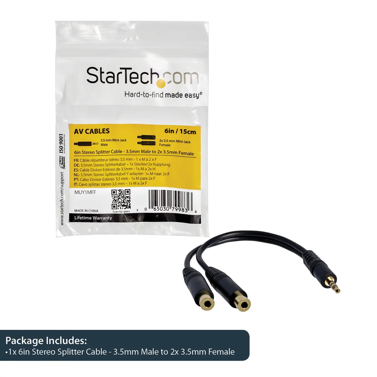 Stereo Splitter Kabel 3,5mm/2x3,5mm Stecker/2xStecker Schwarz 0,15m