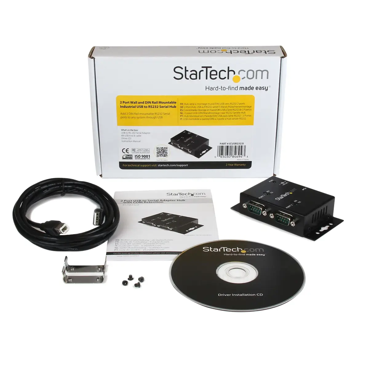 2 Port USB auf Seriell Adapter Hub DIN-Schienen/Wandmontagefähig USB/2xDB-9 DB9 Hub Wandmontagefähig