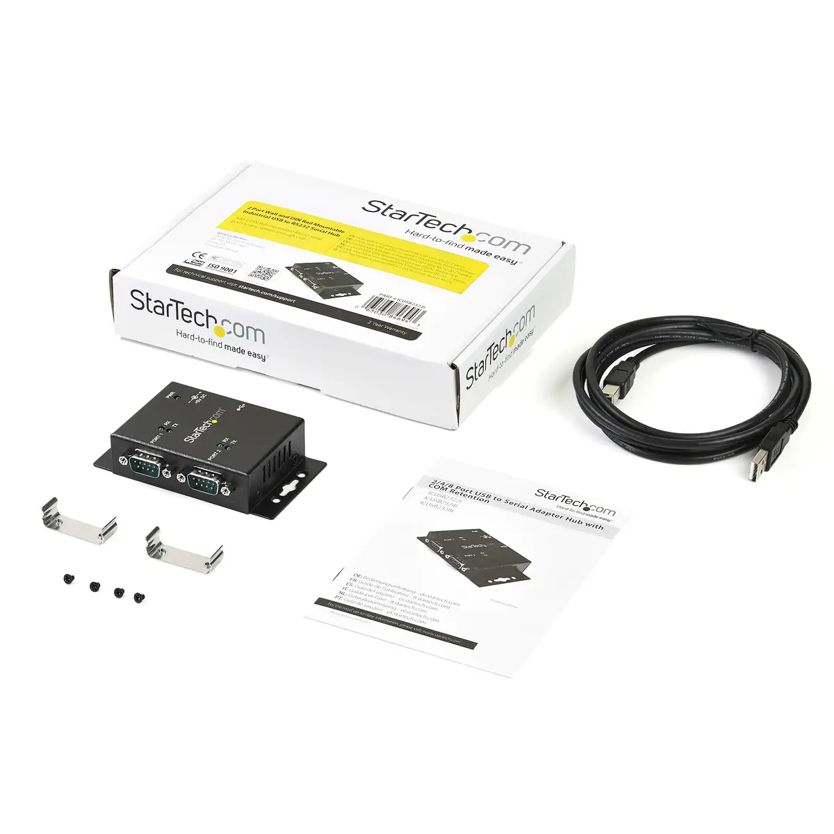 2 Port USB auf Seriell Adapter Hub DIN-Schienen/Wandmontagefähig USB/2xDB-9 DB9 Hub Wandmontagefähig