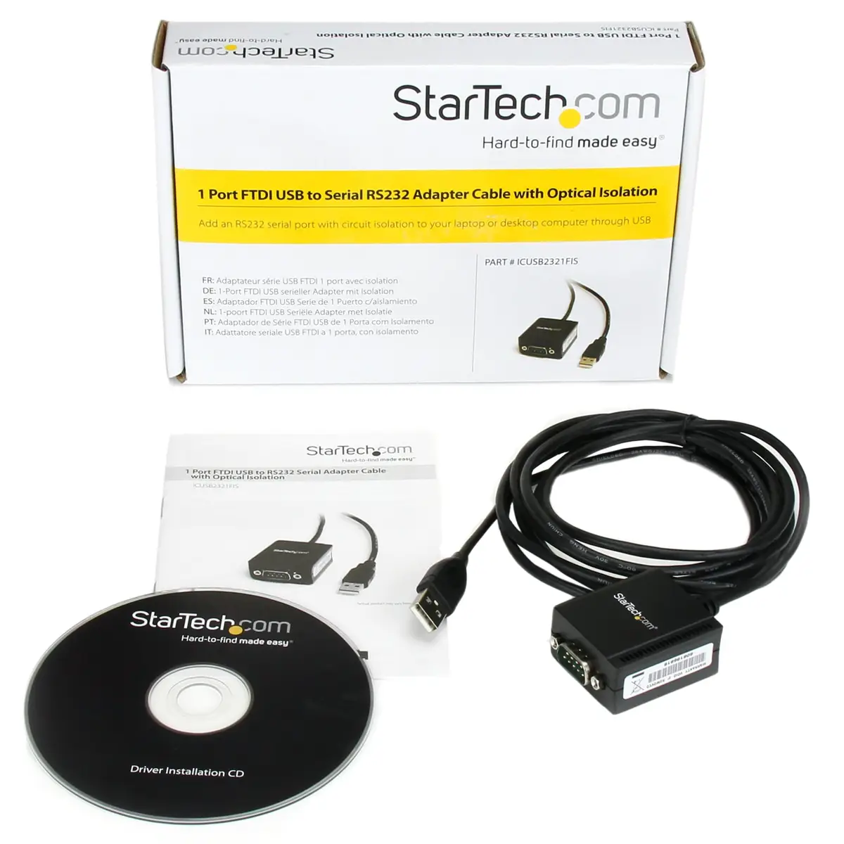StarTech 1 Port FTDI USB to RS232 adaptorcable black 2,5 m