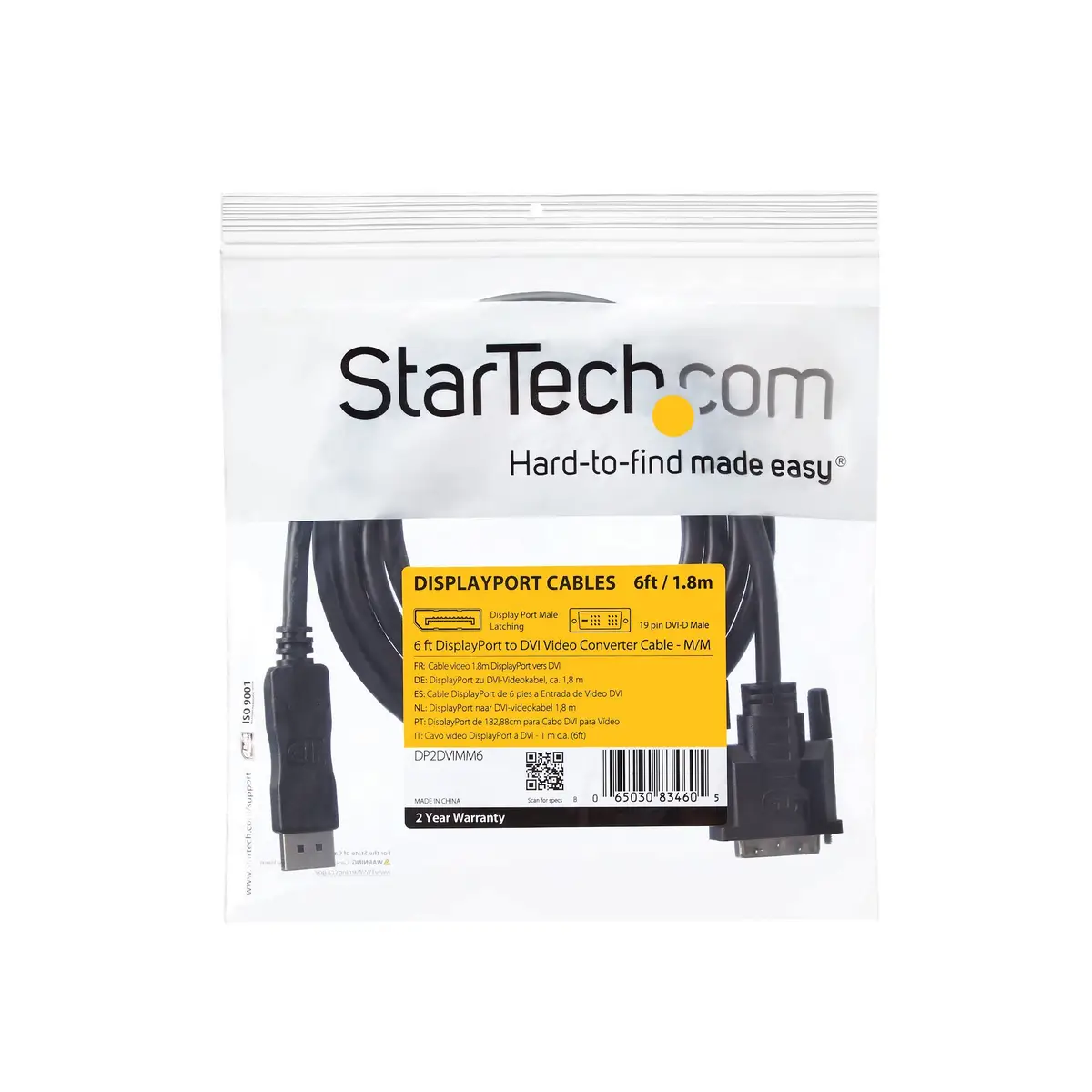 StarTech DP/DVI cable plug/plug black 1,8 m
