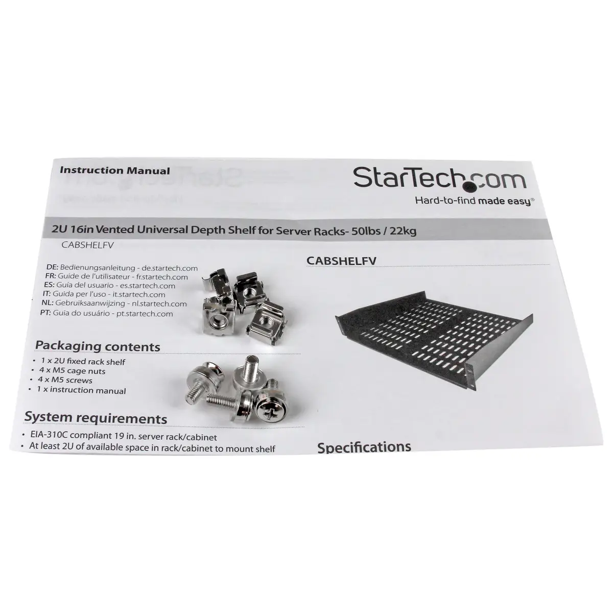 StarTech niversal Vented Rack Mount Shelf 2U