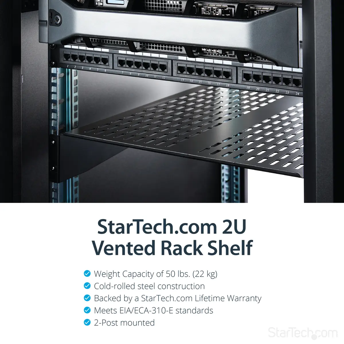 2 HE 19 Fest montierbarer Fachboden für Server Rack/ Schrank bis 22 Kg