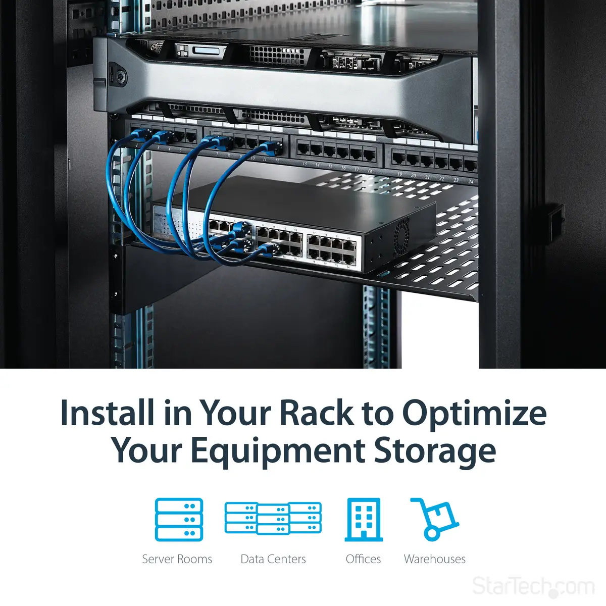 2 HE 19 Fest montierbarer Fachboden für Server Rack/ Schrank bis 22 Kg