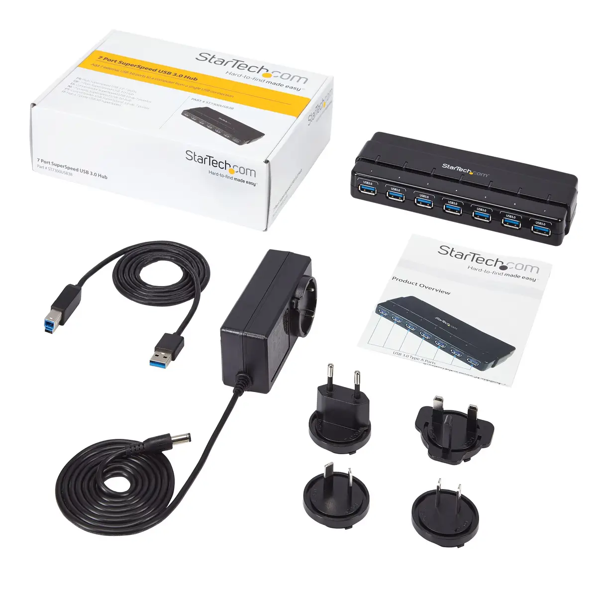 StarTech USB 3.0 Hub 7 Port with Power adaptor black
