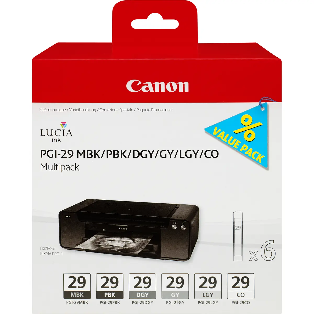 Ink Cartridge PGI-29 Multi Pack mat black, photo black, darkgrey, grey, brightgrey, Chroma Optimizer