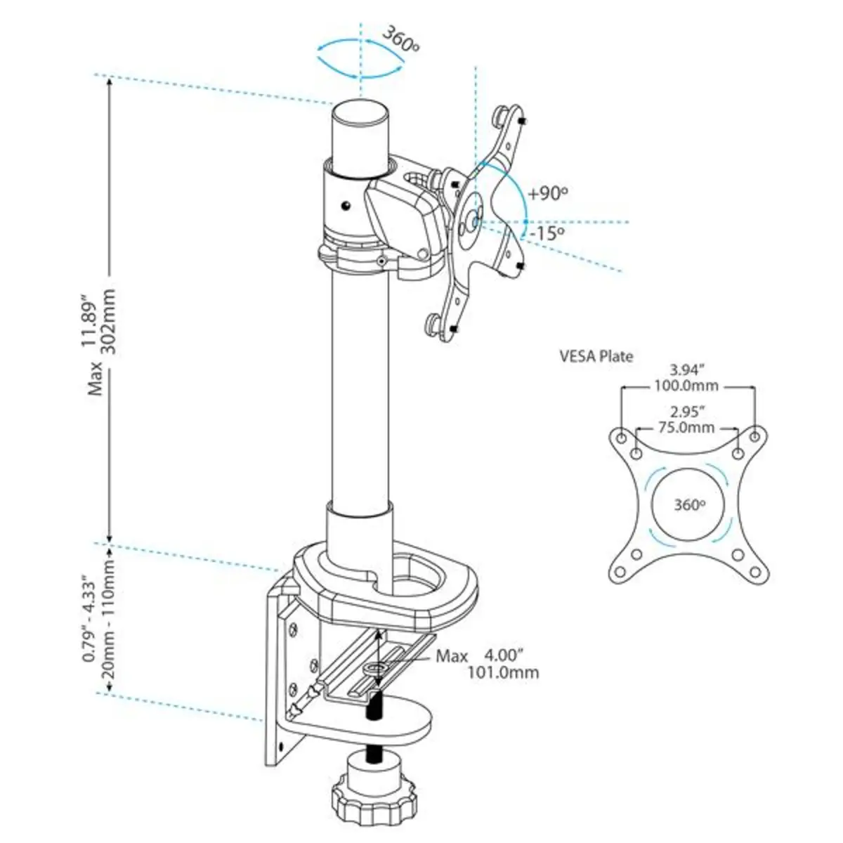 Schreibtisch-Monitorhalterung für 30,5-76,2 cm (12-30") max. Tragkraft 14 kg
