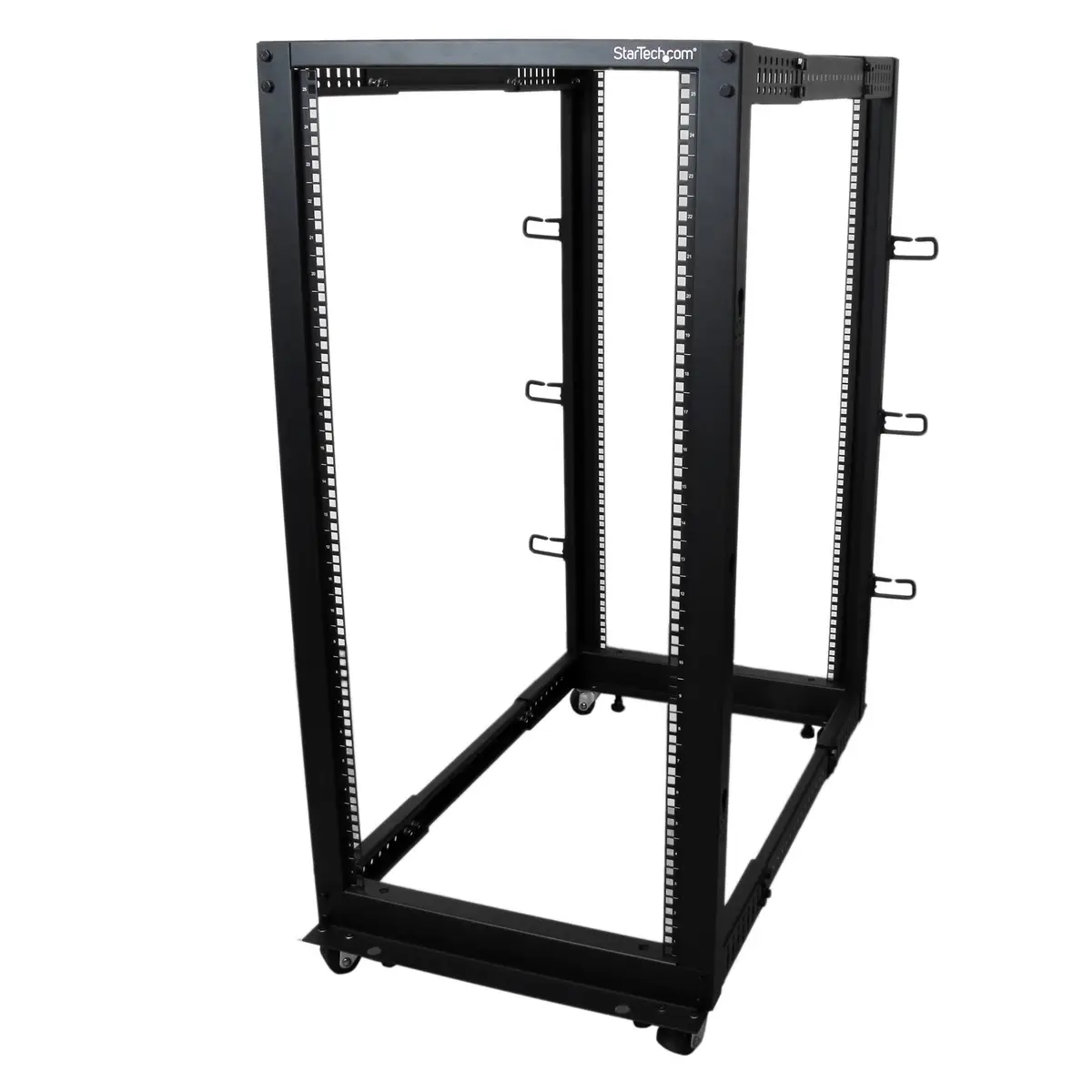 25HE 4 Pfosten Open Frame Server Rack tiefenverstellbar mit Rollen / Nivellierfüße und Kabelverwaltung