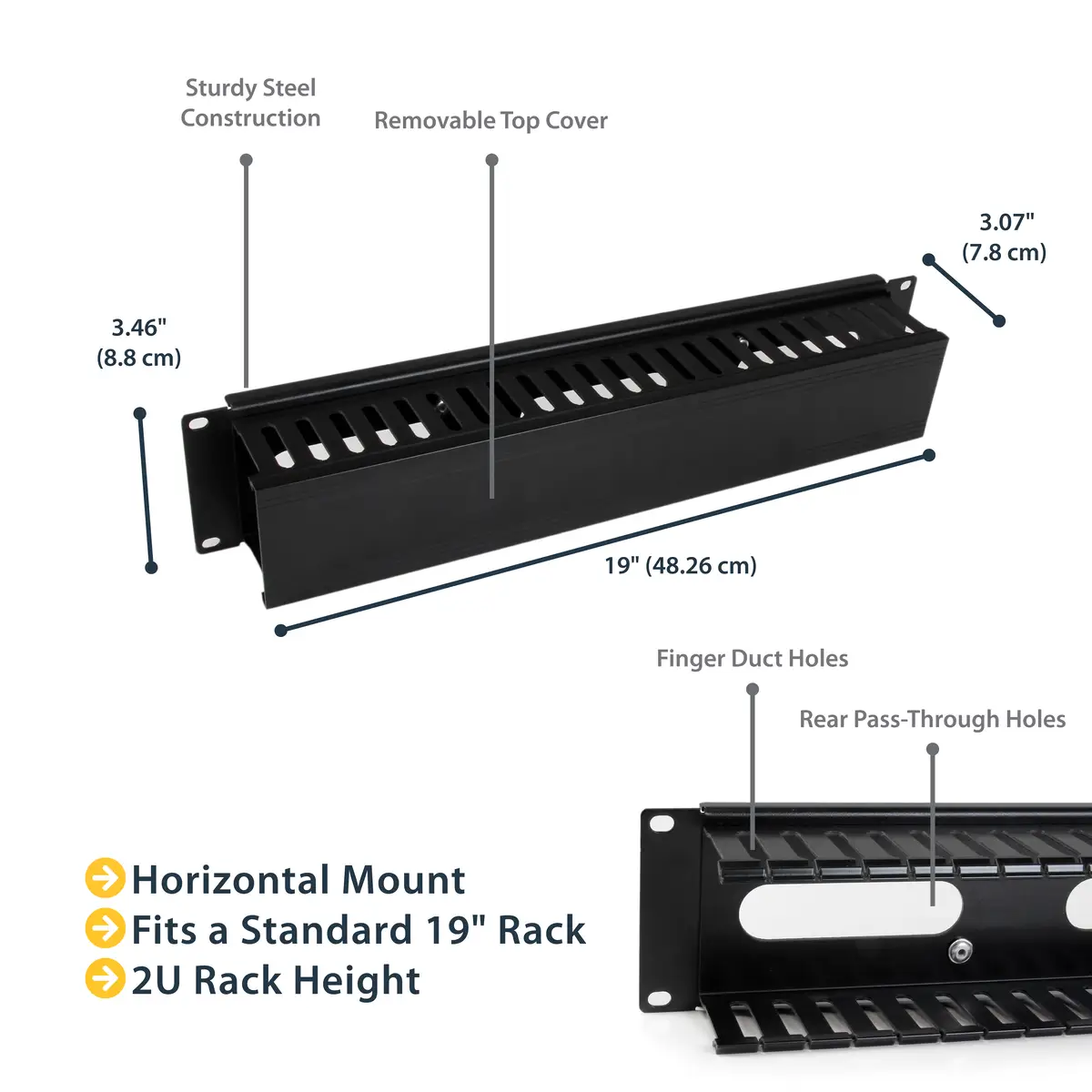 2 HE 19" Rangierpanel/Kabelordner Kabelmanagement mit Abdeckung