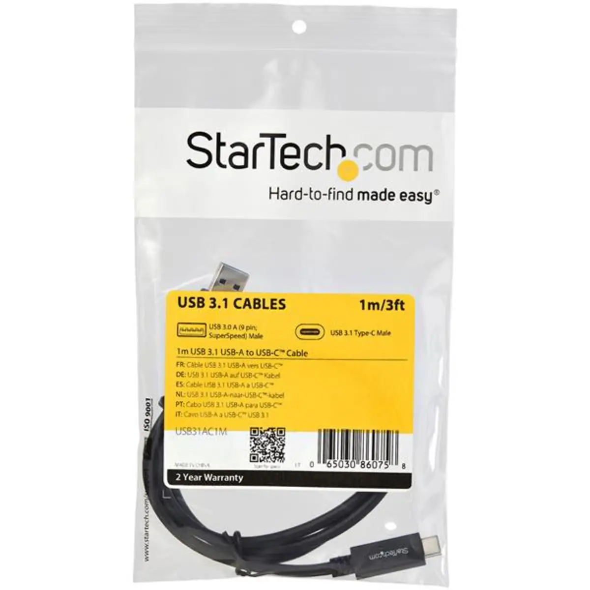 USB 3.1 Kabel Stecker C/Stecker A schwarz 1m