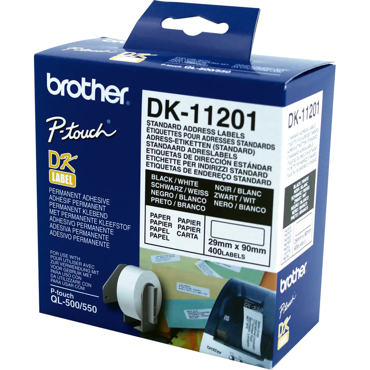 DK Single Lable Rolls weißes Adress-Etikett, Papier, 29x90mm, 400Et./Rolle für QL-500/660