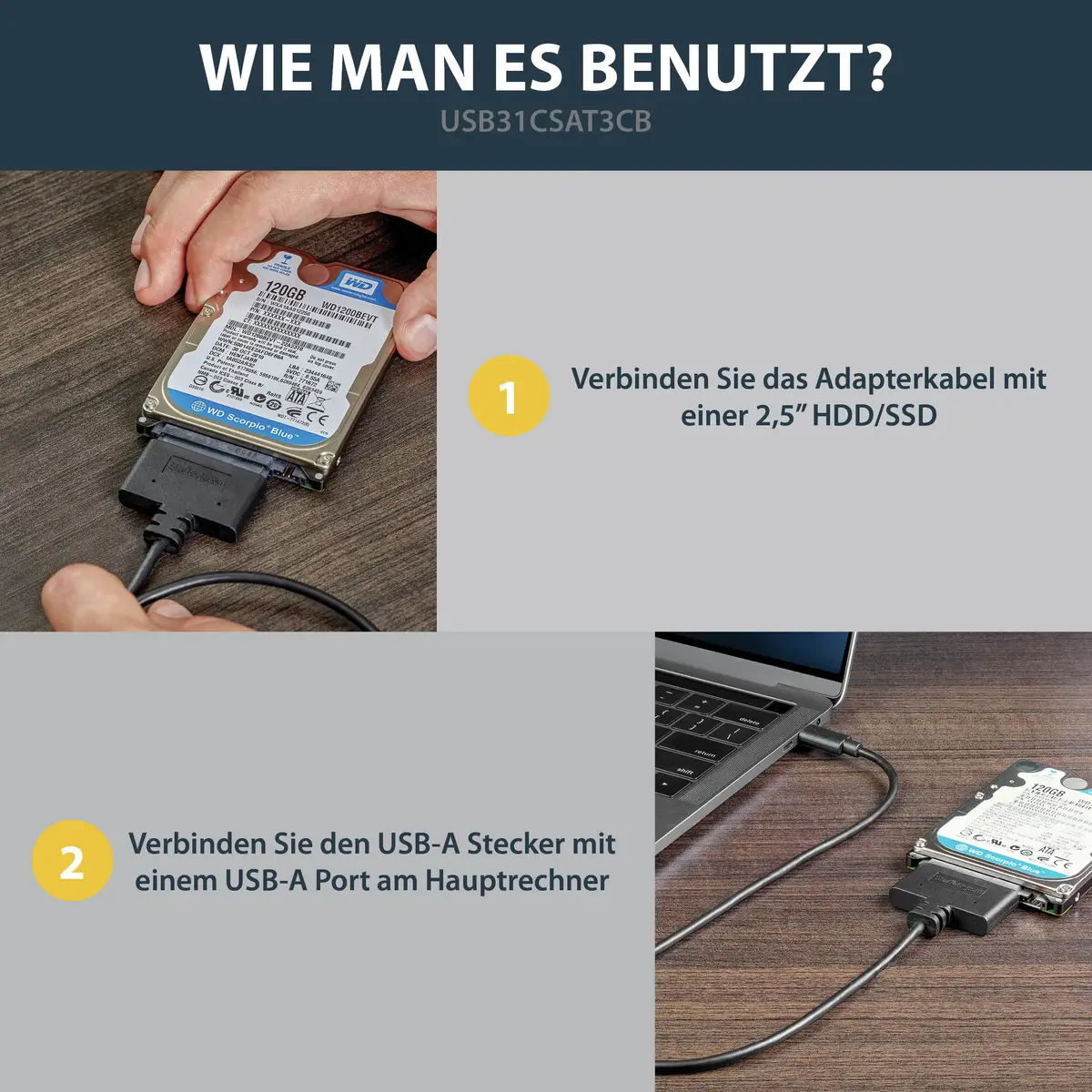 USB 3.1 Adapterkabel mit USB-C für 2,5" SATA Laufwerke