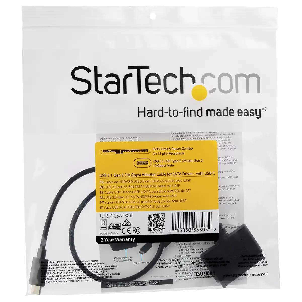 USB 3.1 Adapterkabel mit USB-C für 2,5" SATA Laufwerke