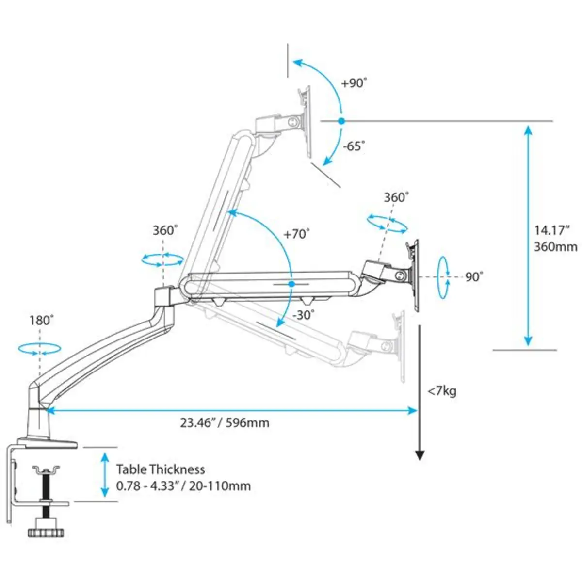 Articulating Monitor Arm 75x75 mm/100x100 mm VESA schwarz 2 kg